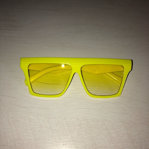 Neon Yellow Square Sunglasses Flat Top Gradient - Picture 1 of 7